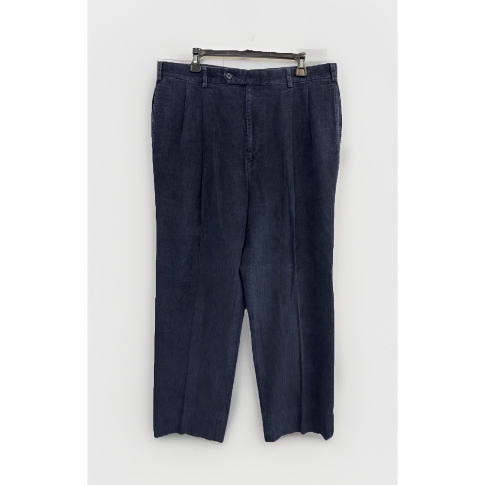 Vtg Jos A Bank Pants Men's 36x30 Navy Blue Corduroy Pleated‎ Relaxed Trousers
